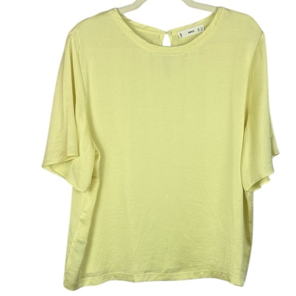 Mango Tops - Mango Light Yellow Casual Chic Round Neck Tie Back Short Sleeve Top Size 12